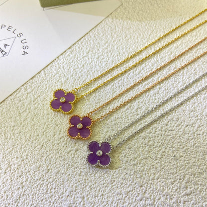 [Select Jewelry]CLOVER 15MM DIAMOND  PURPLE VIOLET NECKLACE