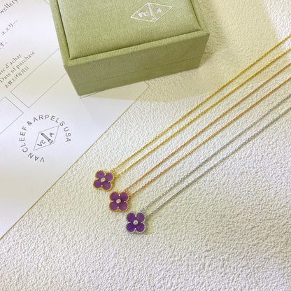[Select Jewelry]CLOVER 15MM DIAMOND  PURPLE VIOLET NECKLACE