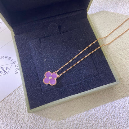 [Select Jewelry]CLOVER 15MM DIAMOND  PURPLE VIOLET NECKLACE