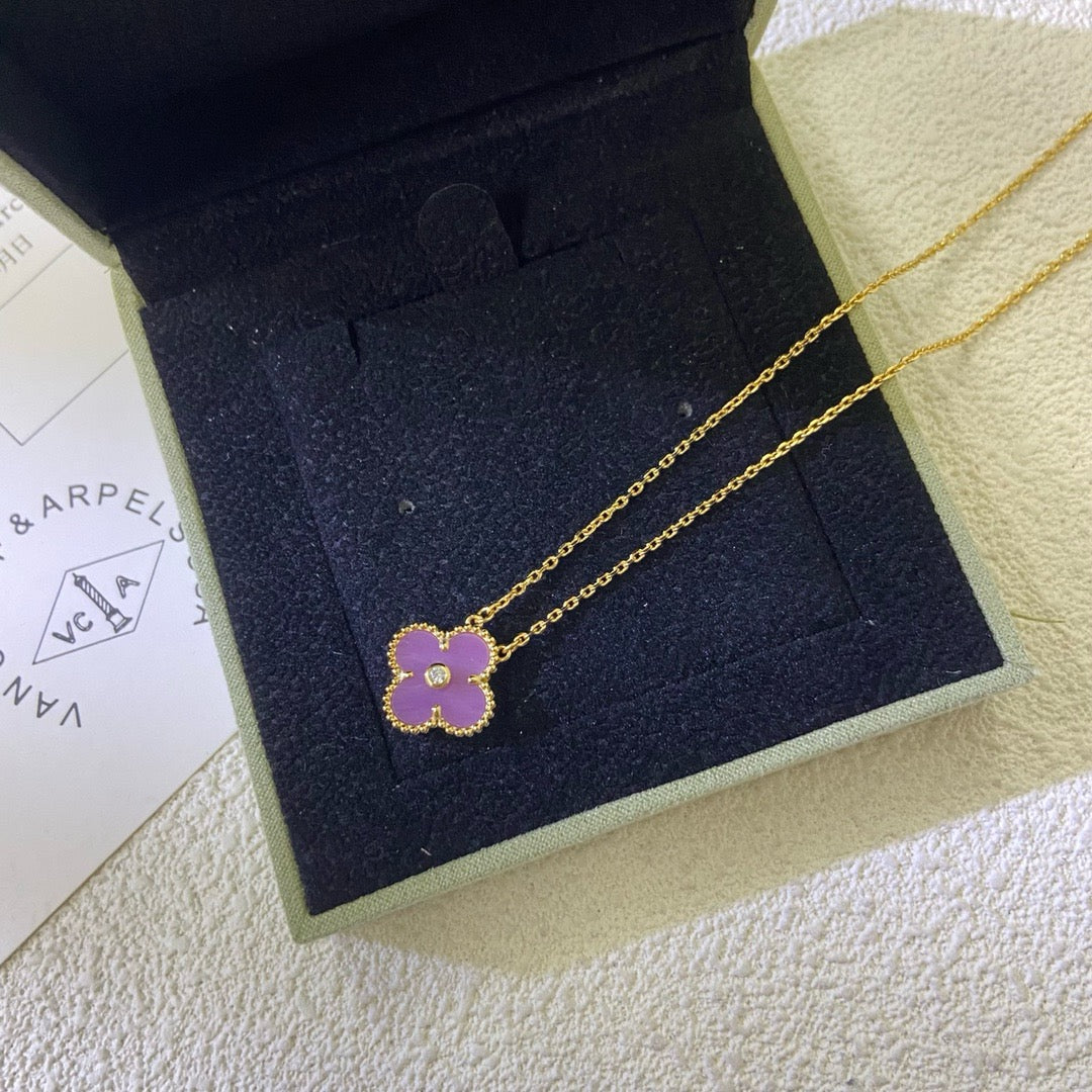 [Select Jewelry]CLOVER 15MM DIAMOND  PURPLE VIOLET NECKLACE