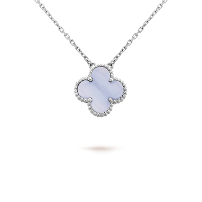 [Select]CLOVER 15MM BLUE CHALCEDONY NECKLACE SILVER