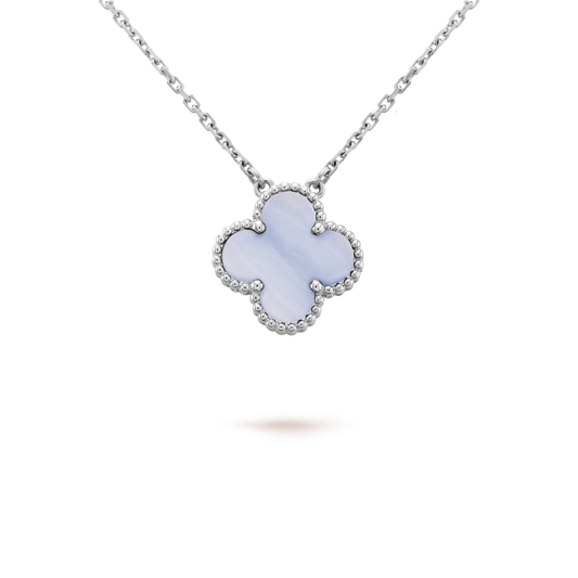 [Select]CLOVER 15MM BLUE CHALCEDONY NECKLACE SILVER