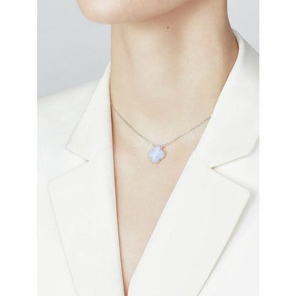 [Select]CLOVER 15MM BLUE CHALCEDONY NECKLACE SILVER