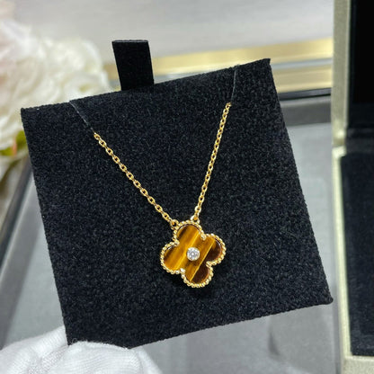 [Select]CLOVER 15MM DIAMOND AND YELLOW TIGER'S EYE AGATE necklace