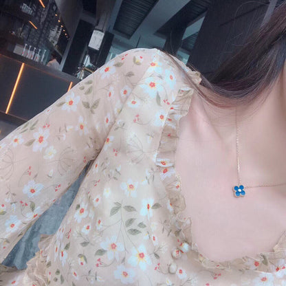 [Select]CLOVER 15MM DIAMOND AND BLUE AGATE NECKLACE