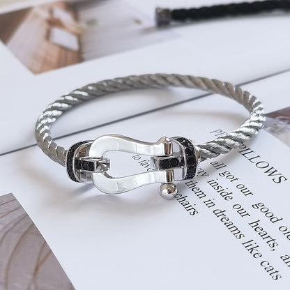 [Select]FORCE LARGE HORSESHOE BLACK DIAMOND BRACELET SILVER