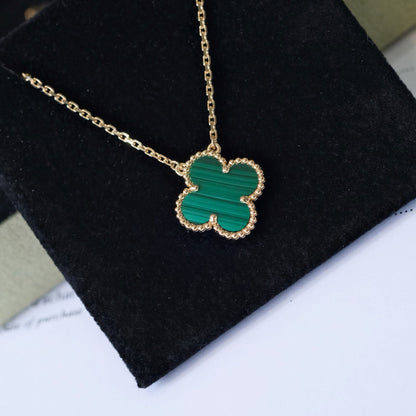 [Select]CLOVER 15MM MALACHITE SINGLE FLOWER  NECKLACE