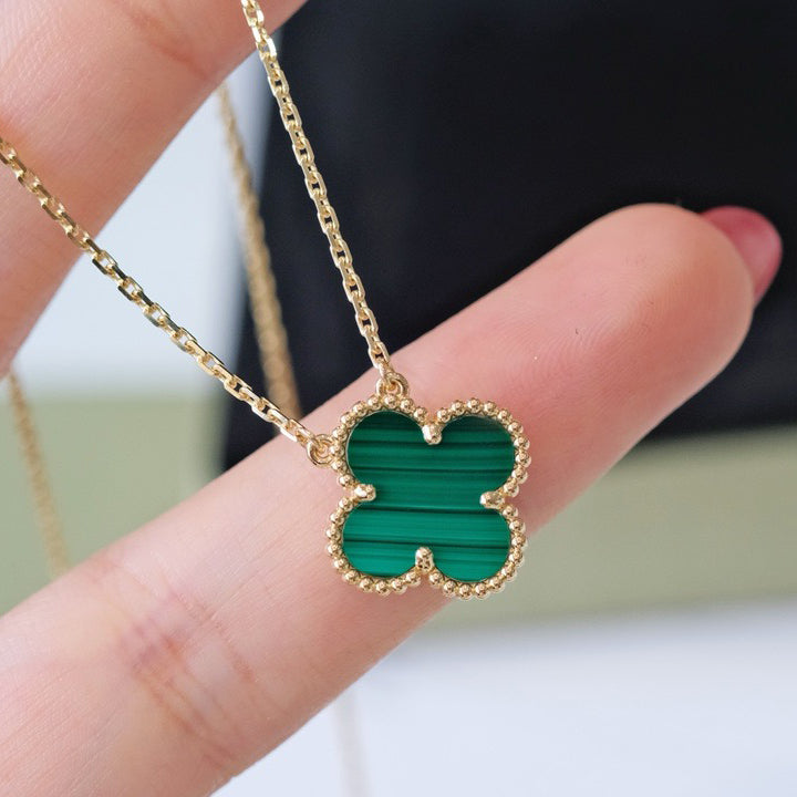 [Select]CLOVER 15MM MALACHITE SINGLE FLOWER  NECKLACE
