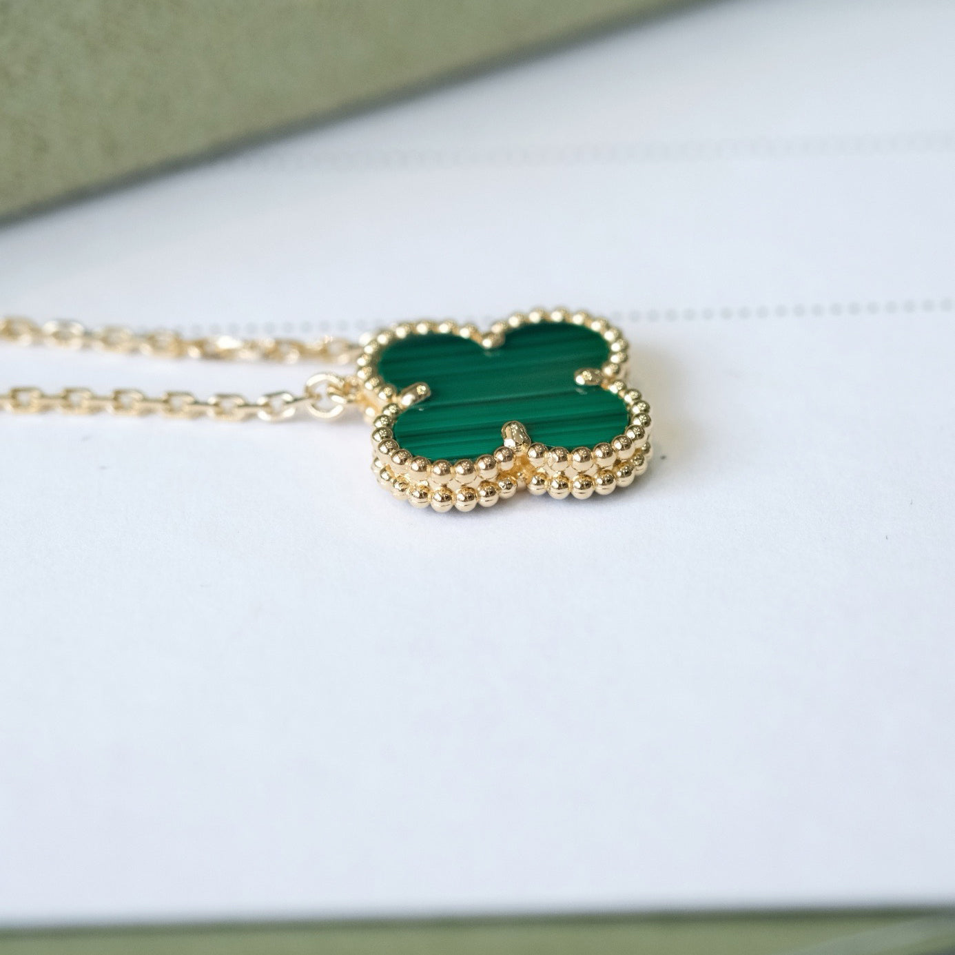 [Select]CLOVER 15MM MALACHITE SINGLE FLOWER  NECKLACE
