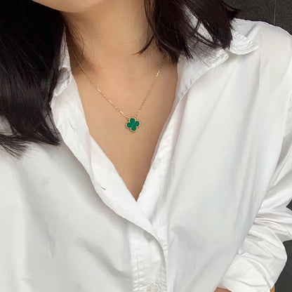 [Select]CLOVER 15MM MALACHITE SINGLE FLOWER  NECKLACE
