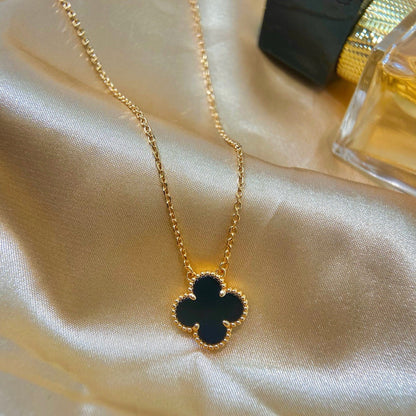 [Select]CLOVER 15MM BLACK ONYX SINGLE FLOWER NECKLACE