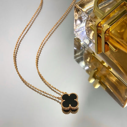 [Select]CLOVER 15MM BLACK ONYX SINGLE FLOWER NECKLACE