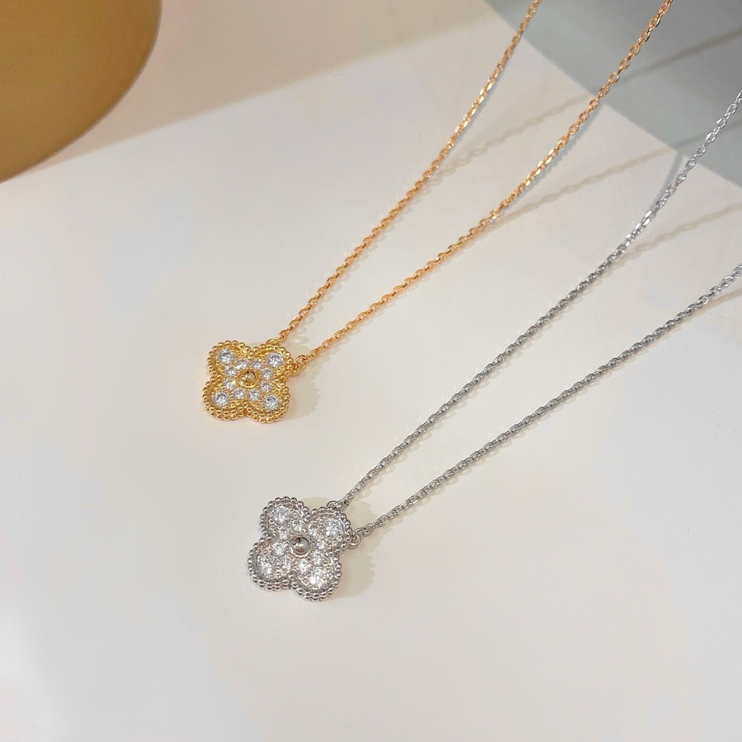 [Select]CLOVER 15MM DIAMOND SINGLE FLOWER NECKLACE