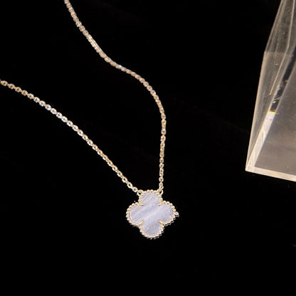 [Select]CLOVER 15MM BLUE CHALCEDONY NECKLACE SILVER