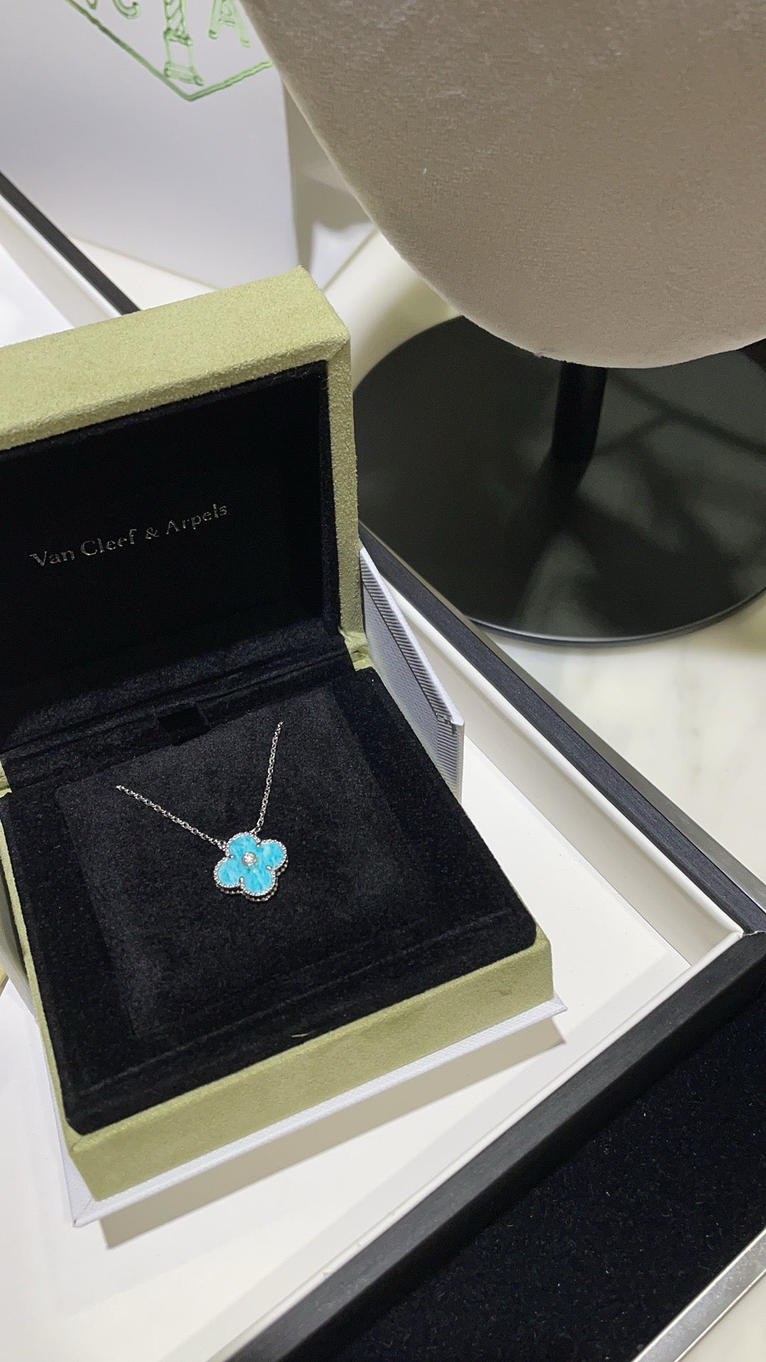 [Select]CLOVER 15MM DIAMOND SVRES PORCELAIN  NECKLACE SILVER