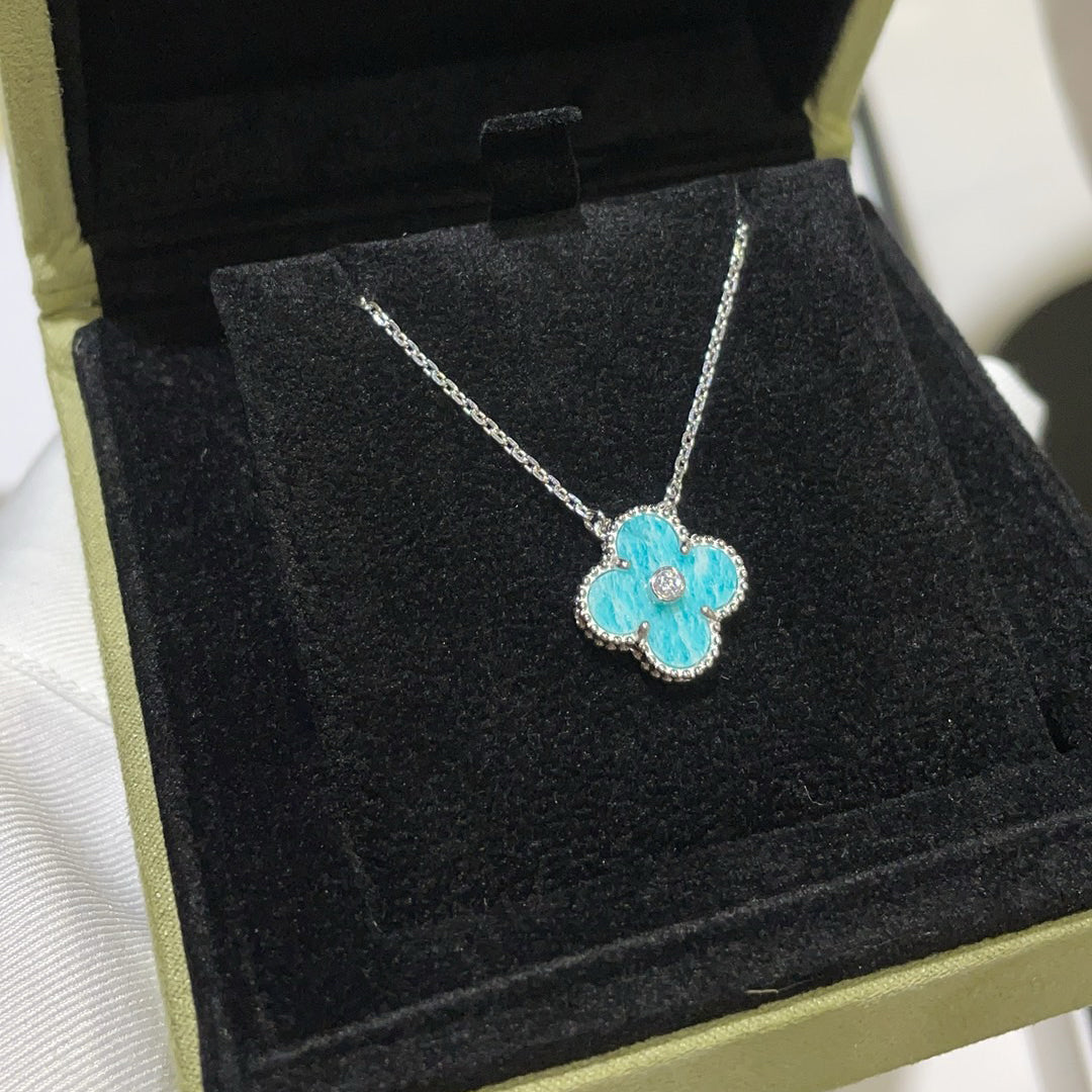 [Select]CLOVER 15MM DIAMOND SVRES PORCELAIN  NECKLACE SILVER