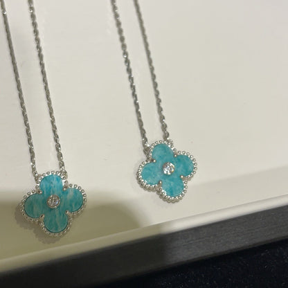 [Select]CLOVER 15MM DIAMOND SVRES PORCELAIN  NECKLACE SILVER