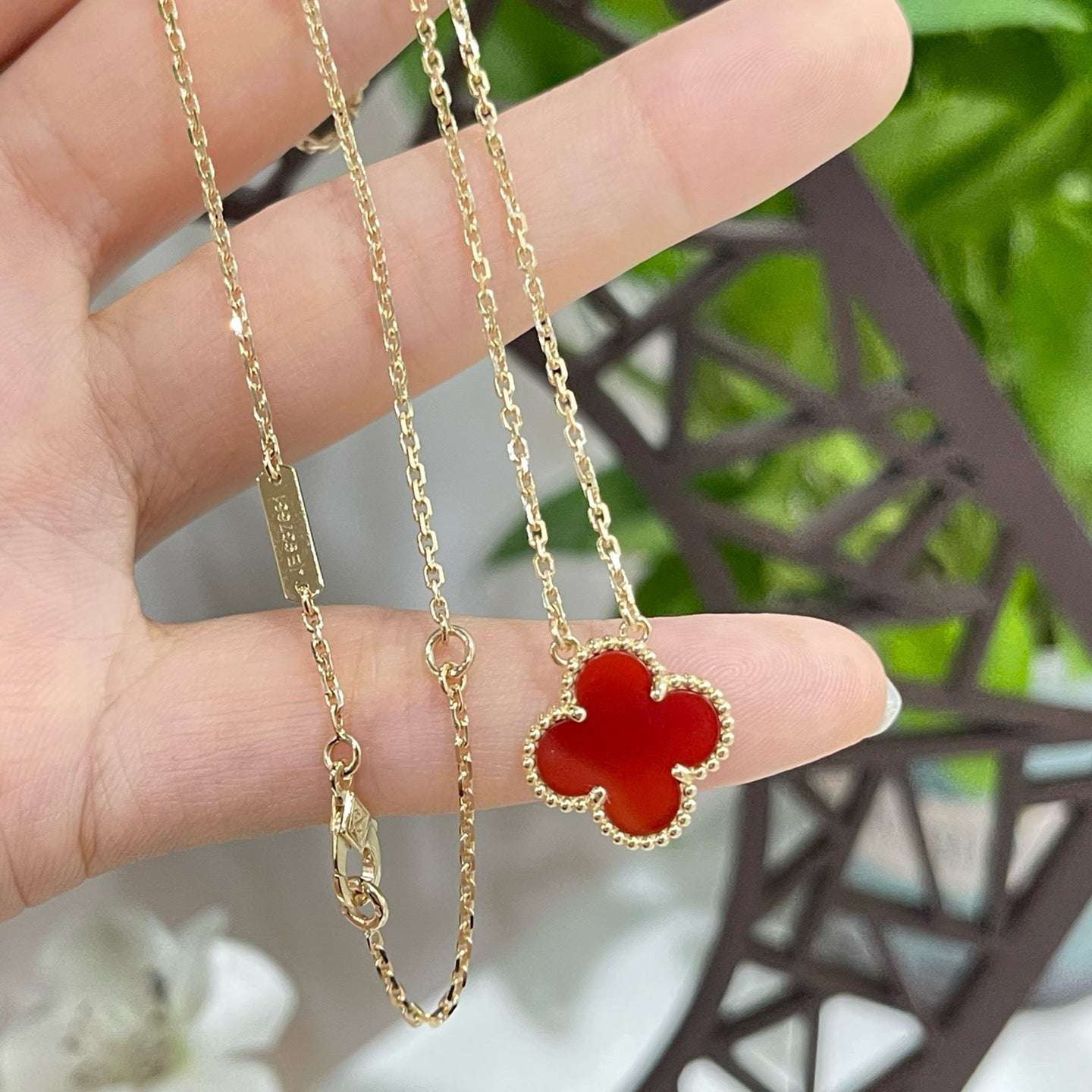 [Select]CLOVER 15MM CARNELIAN SINGLE FLOWER NECKLACE