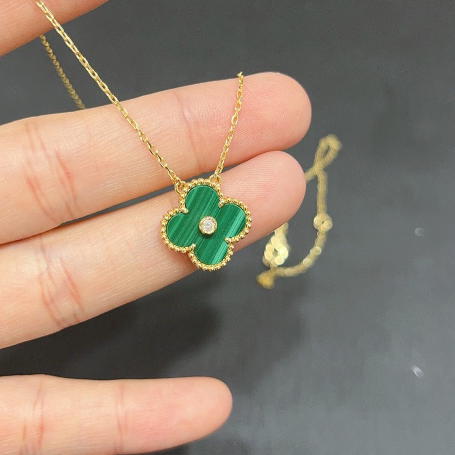 [Select]CLOVER 15MM DIAMOND TURQUOISE NECKLACE