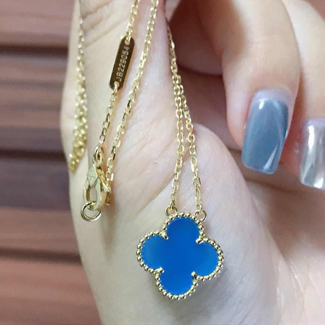 [Select]CLOVER 15MM BLUE AGATE NECKLACE