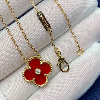 [Select]CLOVER 15MM DIAMOND CARNELIAN NECKLACE