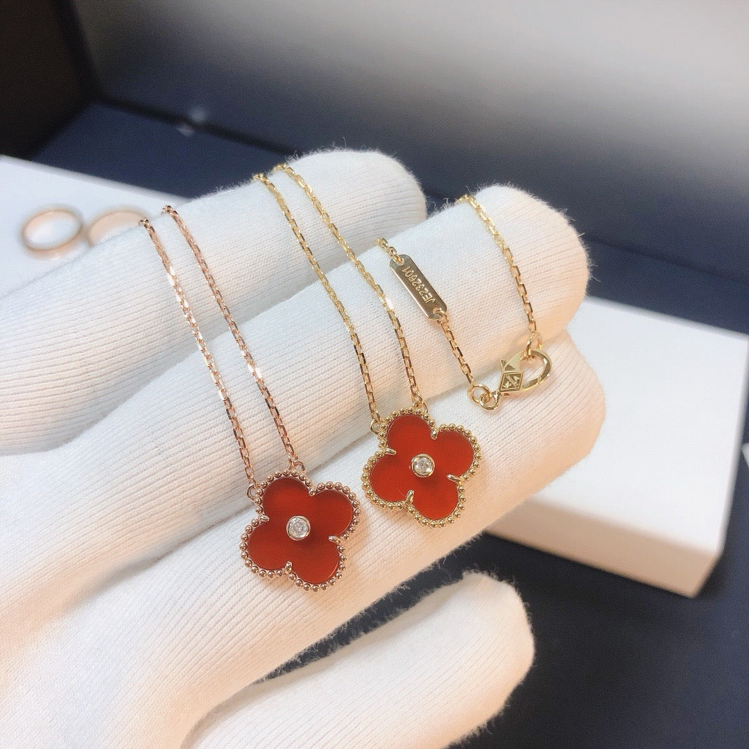 [Select]CLOVER 15MM DIAMOND CARNELIAN NECKLACE