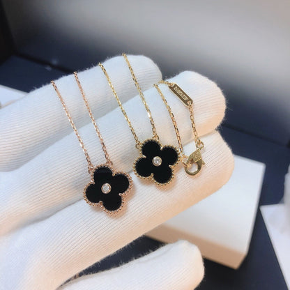 [Select]CLOVER 15MM DIAMOND ONYX NECKLACE