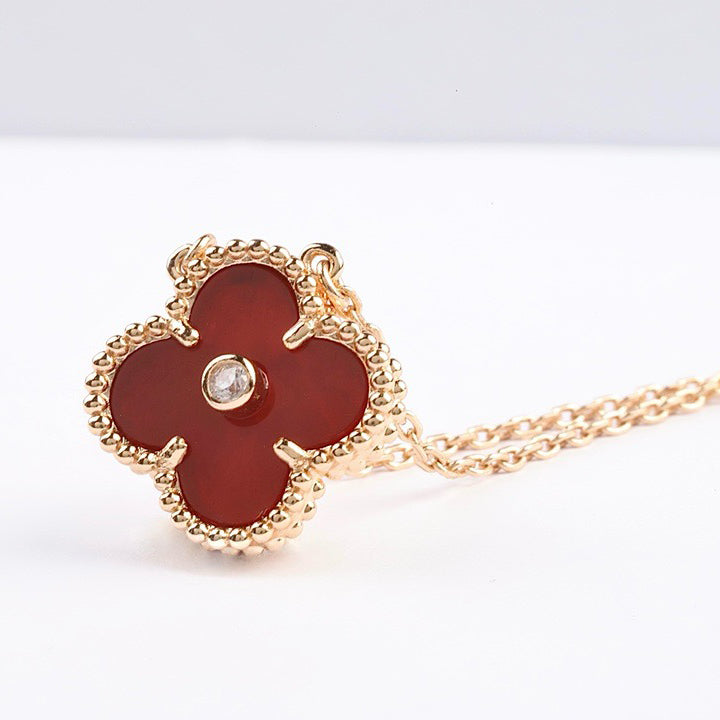 [Select]CLOVER 15MM DIAMOND CARNELIAN NECKLACE