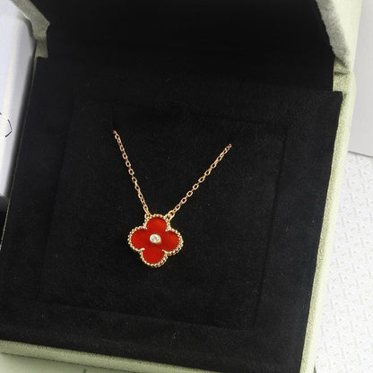 [Select]CLOVER 15MM DIAMOND CARNELIAN NECKLACE