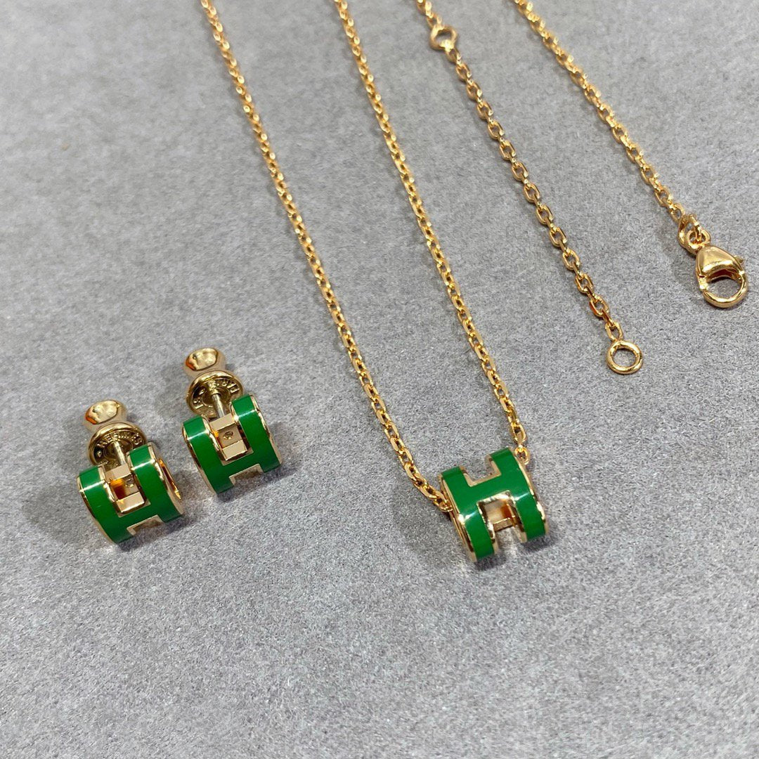 [Select]POP H GREEN NECKLACE SILVER AND GOLD