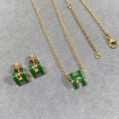 [Select]POP H GREEN NECKLACE SILVER AND GOLD