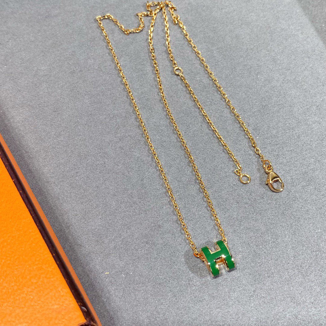 [Select]POP H GREEN NECKLACE SILVER AND GOLD