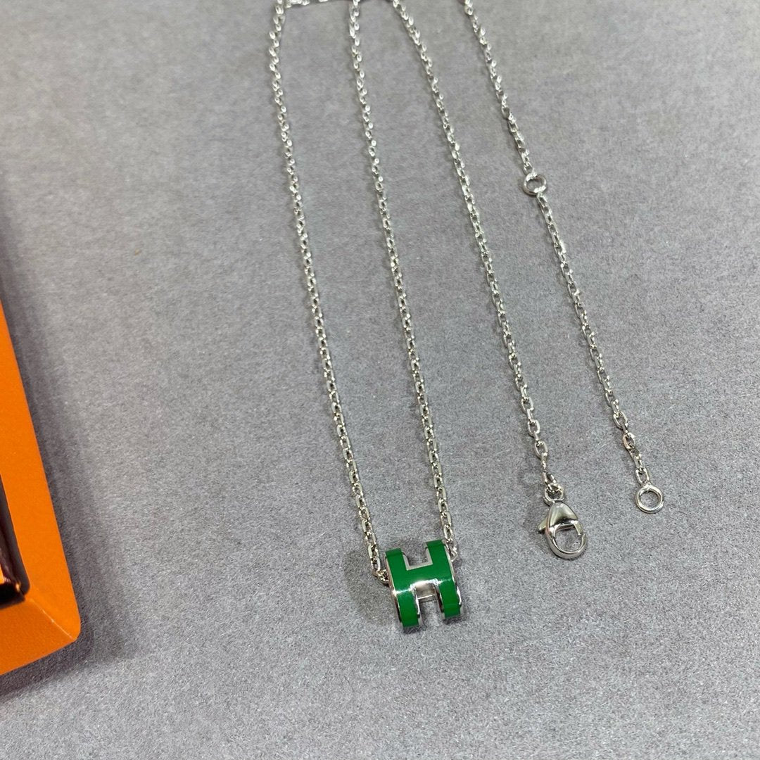 [Select]POP H GREEN NECKLACE SILVER AND GOLD