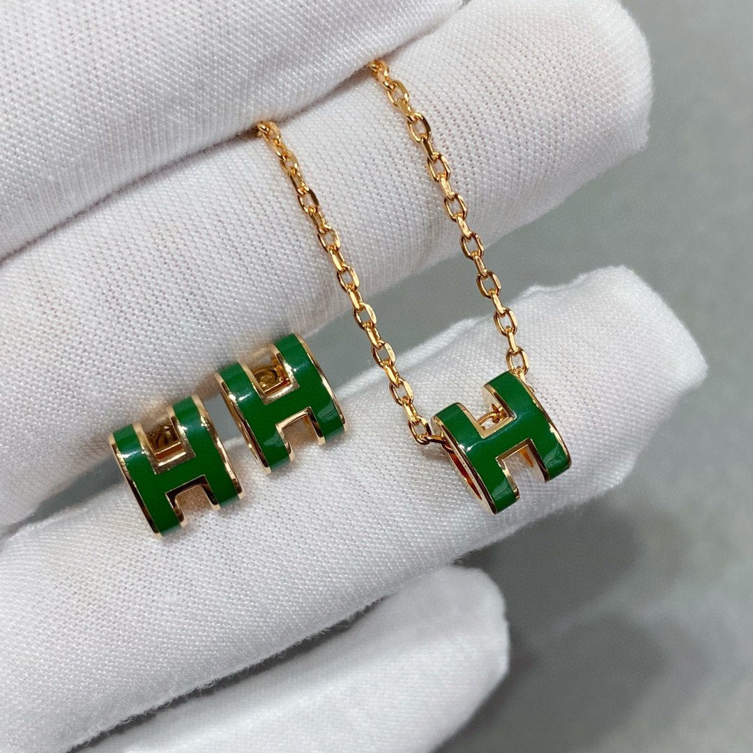 [Select]POP H GREEN NECKLACE SILVER AND GOLD