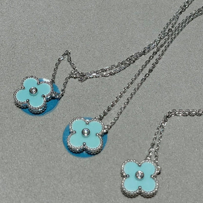 [Select]CLOVER 1 DIAMOND LIGHT BLUE SILVER NECKLACE