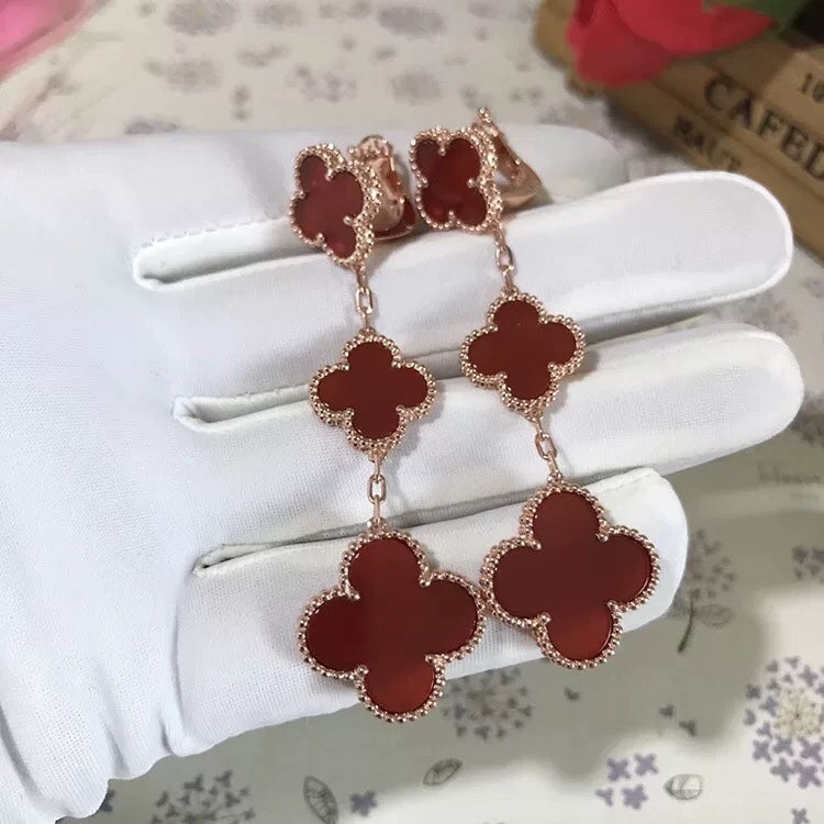 [Select]CLOVER 3 MOTIF CARNELIAN DROP EARRINGS