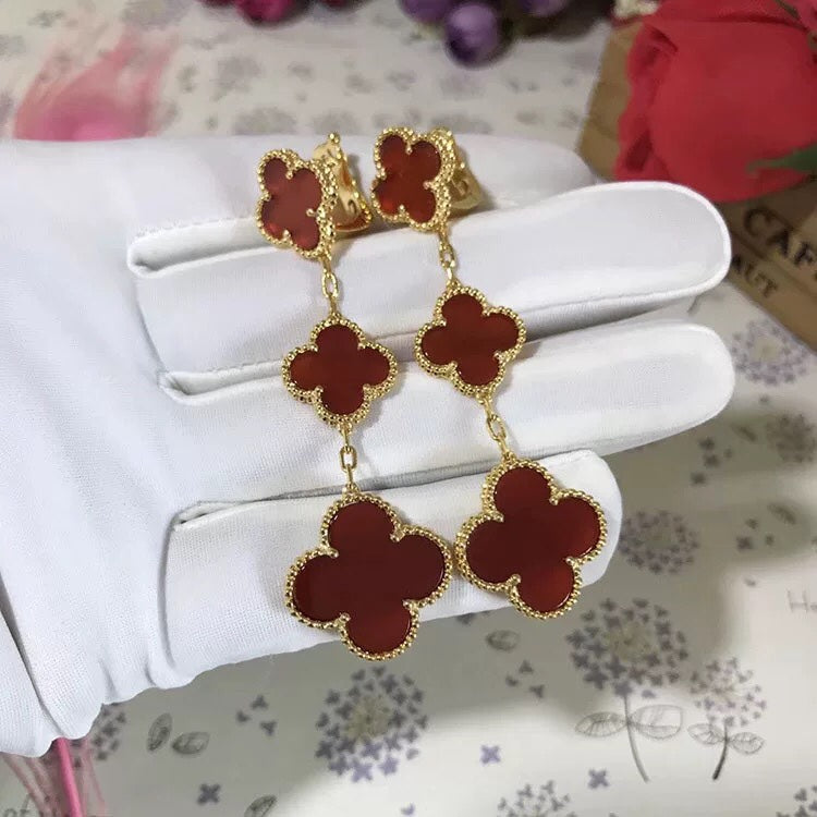 [Select]CLOVER 3 MOTIF CARNELIAN DROP EARRINGS