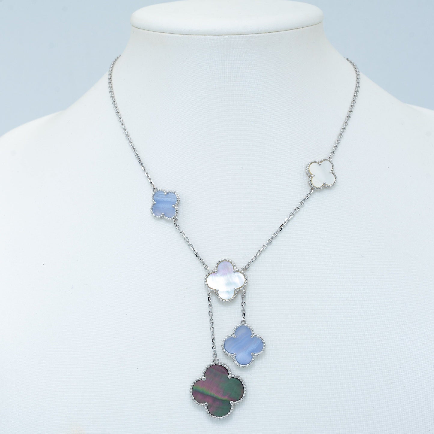 [Select]CLOVER MOP CHALCEDONY NECKLACE SILVER 6 MOTIF