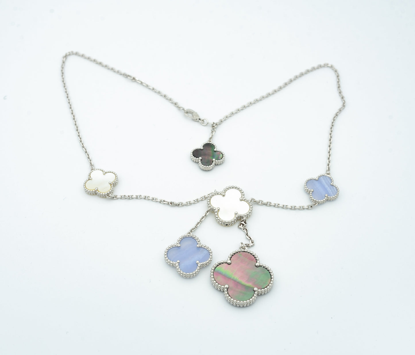 [Select]CLOVER MOP CHALCEDONY NECKLACE SILVER 6 MOTIF