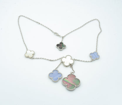 [Select]CLOVER MOP CHALCEDONY NECKLACE SILVER 6 MOTIF