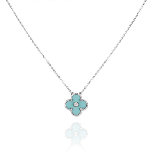 [Select]CLOVER 1 DIAMOND LIGHT BLUE SILVER NECKLACE