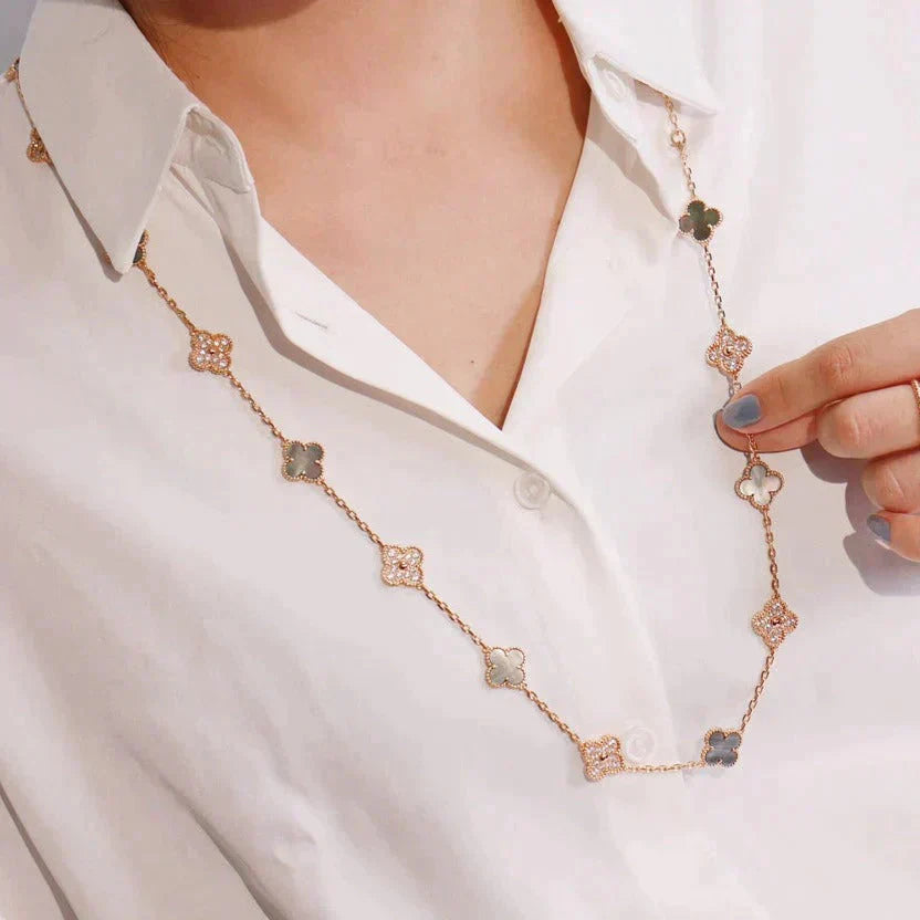 [Select]CLOVER 20 MOTIFS DARK MOP DIAMOND  NECKLACE
