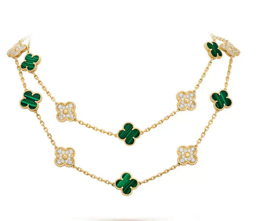 [Select]CLOVER 20 MOTIFS MALACHITE DIAMOND NECKLACE