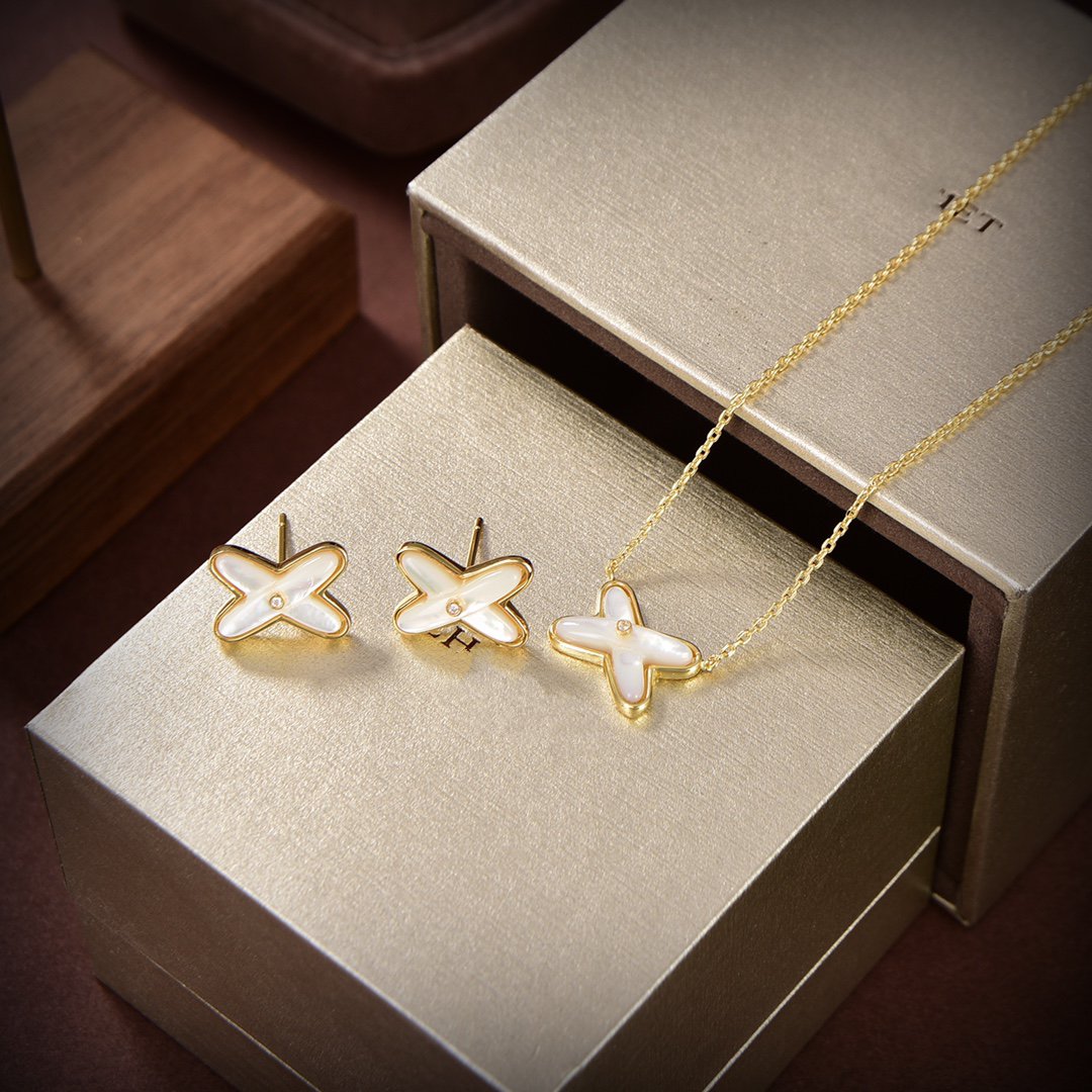 [Select]JEUX DE WHITE MOP GOLD DIAMOND EARRINGS