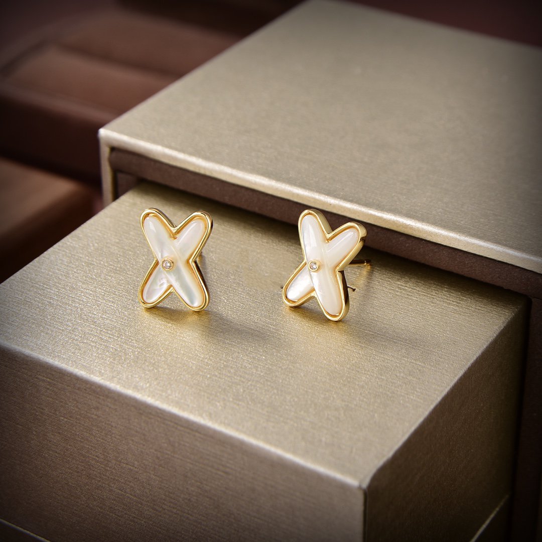 [Select]JEUX DE WHITE MOP GOLD DIAMOND EARRINGS