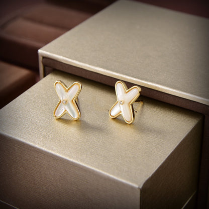 [Select]JEUX DE WHITE MOP GOLD DIAMOND EARRINGS