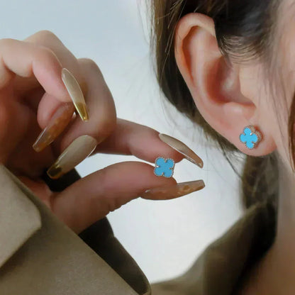 [Select]CLOVER MINI 9.5MM ONYX STUD EARRINGS SILVER