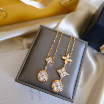 [Select]COLOR BLOSSOM LARIAT NECKLACE PINK GOLD WHITE MOTHER PEARL AND DIAMOND