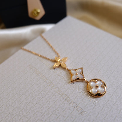 [Select]COLOR BLOSSOM LARIAT NECKLACE PINK GOLD WHITE MOTHER PEARL AND DIAMOND