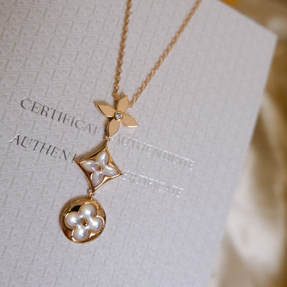 [Select]COLOR BLOSSOM LARIAT NECKLACE PINK GOLD WHITE MOTHER PEARL AND DIAMOND